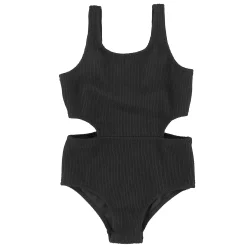 Black Rib Swimsuit 2-14y