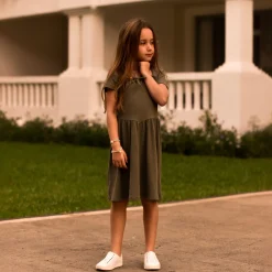Cherries Sage Rib Dress 7-14y