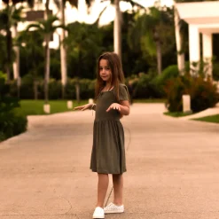 Cherries Sage Rib Dress 7-14y