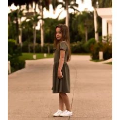 Cherries Sage Rib Dress 7-14y